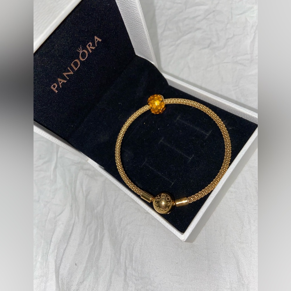 Gold Pandora Bangle w/ honey comb charm